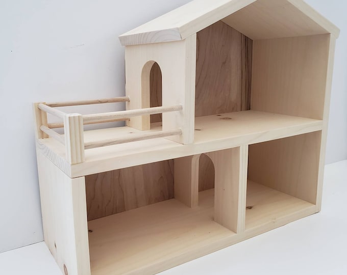 112 Natural Pine Wood Sturdy Dollhouse 2 Story With Balcony Fully