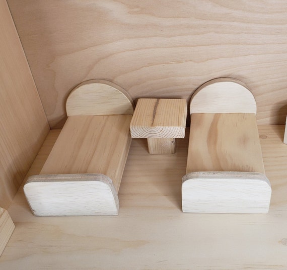 Casa de munecas de madera natural Cama doble Muebles de casa de munecas Dormitorio de casa de munecas Miniaturas Etsy Mexico