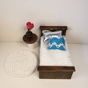 1:12 Scale Wood Dollhouse Twin Bed, Doll House Furniture, Dollhouse Bedroom, Miniature Bed, Mini Bed, Dolls, Dollhouse Collectors, Teal