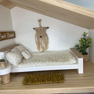 DOLLHOUSE QUEEN Bed | 3 Sizes Available | Sturdy | Wooden | Premium Wood | White Comforter | White Bedding Option  | Dollhouse Furniture
