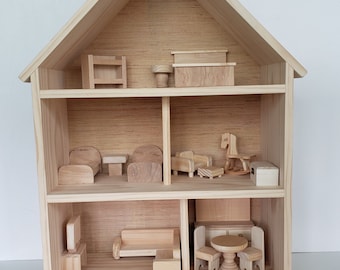 PREMIUM Pine Wood DOLLHOUSE | Fully Assembled | Furnished as shown | DIY or Ready to Use | Wooden Doll House | Mini House | Girl Birthday