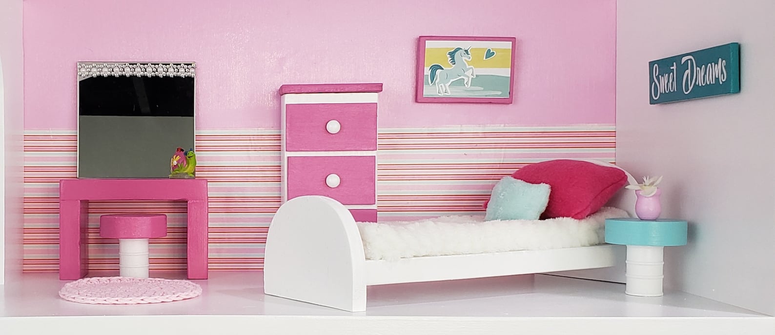 BARBIE Sized WOOD Twin BED and Bedroom Set Dollhouse | Etsy