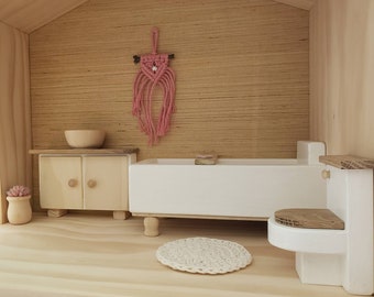 1:6 Scale BATHROOM TUB, Vanity, Toilet | Wooden | Sturdy | Dollhouse Furniture | Miniatures | Doll House Accessories | Bath for doll | Sink