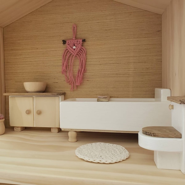 1:6 Scale BATHROOM TUB, Vanity, Toilet | Wooden | Sturdy | Dollhouse Furniture | Miniatures | Doll House Accessories | Bath for doll | Sink