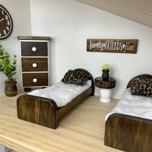 Leopard Wooden Dollhouse TWIN Bed, 3 SIZES Available | Furniture | Bedroom | Miniature Bedding | Christmas Gift | Girl Birthday | Heirloom