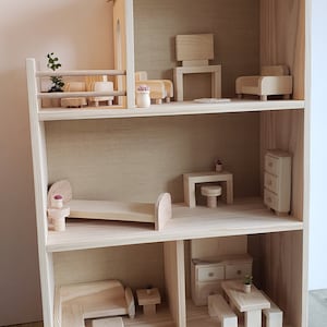 FULLY Furnished  or UNFURNISHED DOLLHOUSE | 1:6 Scale | Fits Fashion Dolls | Natural Pine Wood Sturdy | 3 Story Balcony | Fully Assembled