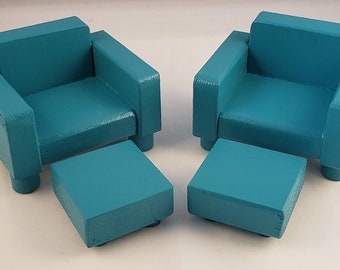 Chair and Ottoman | Bookshelf | Handmade | Doll House Furniture | Living Room Furniture | Miniature Furniture | For Dream House