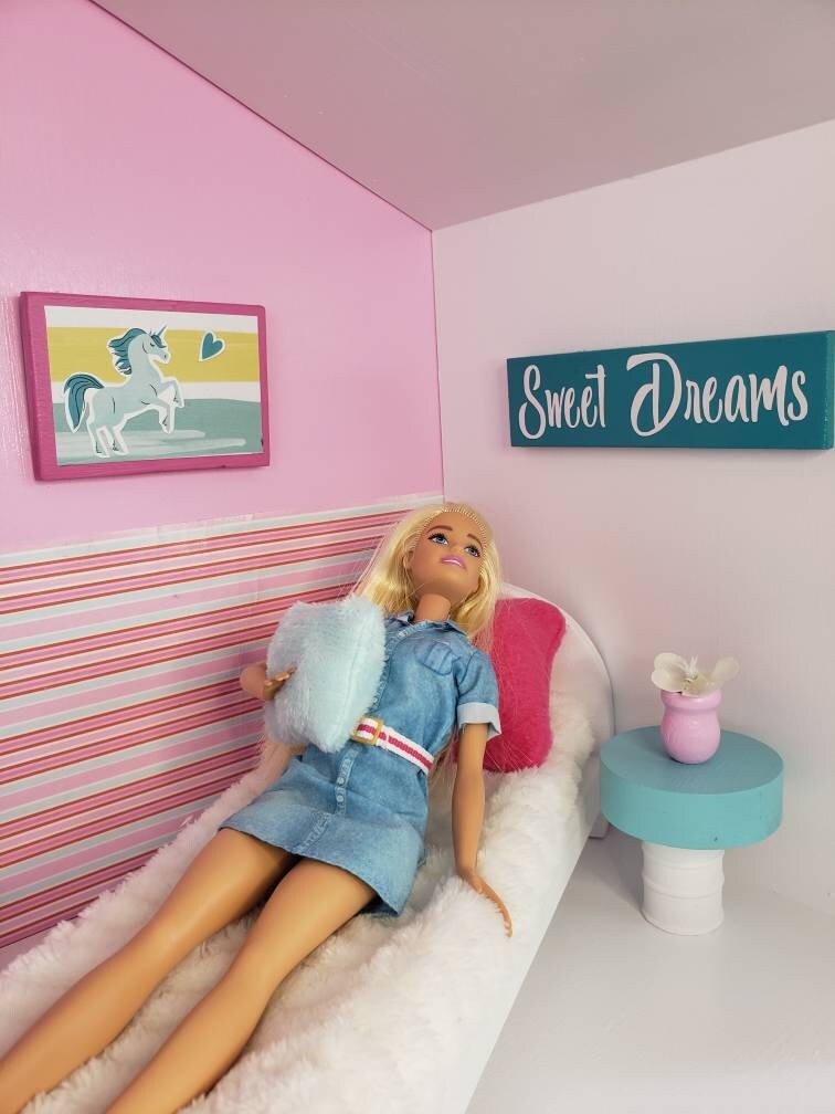 BARBIE Sized WOOD Twin BED and Bedroom Set Dollhouse | Etsy