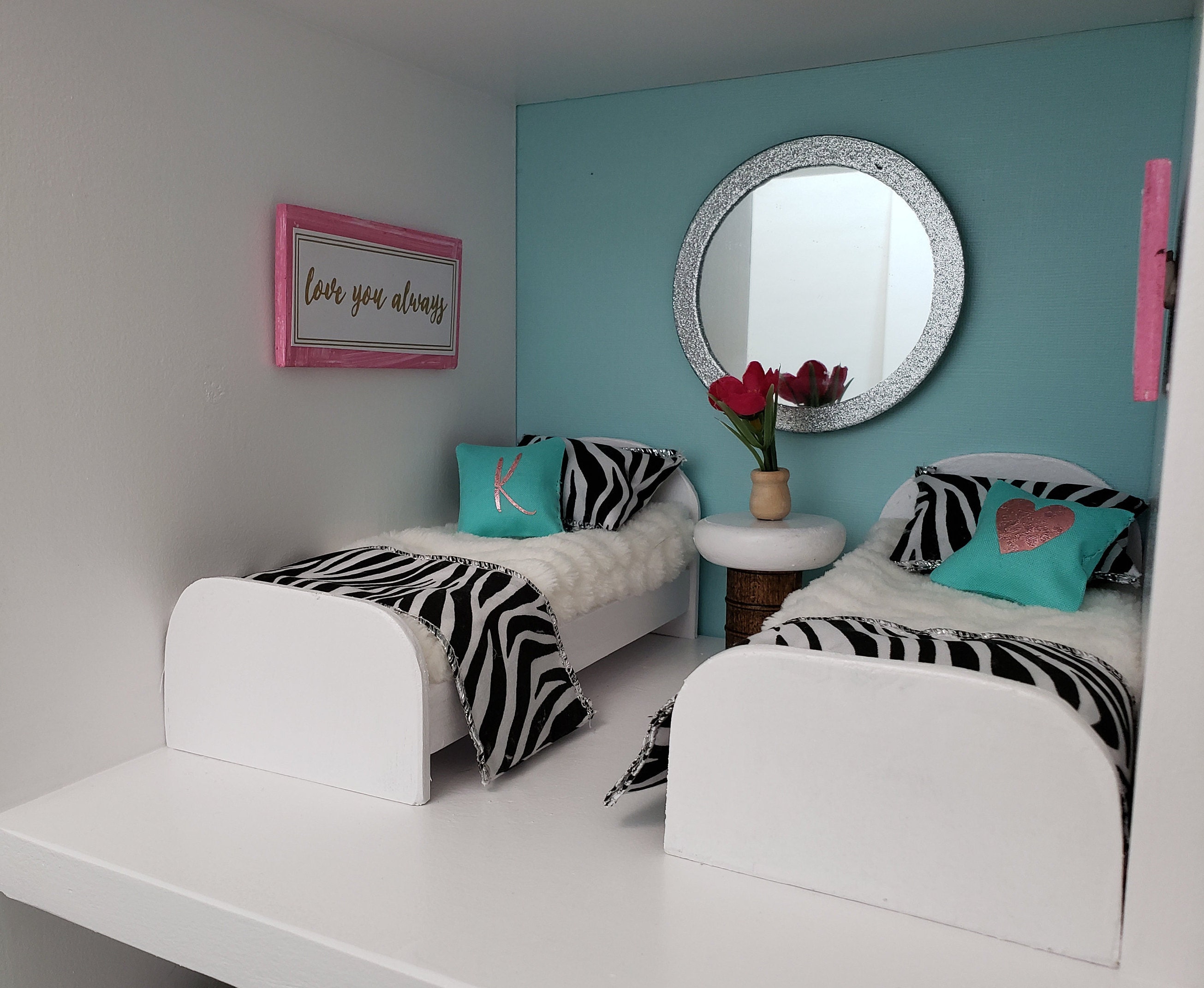 Wood Dollhouse Twin Bed, 3 SIZES OFFERED, Doll Furniture, Dollhouse Bedroom, Miniature Bedding, Dolls, Christmas
