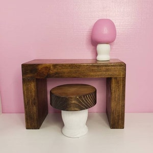 DESK and STOOL | Handmade Wooden Doll House Furniture | Dollhouse | Entry Table | Wood | Miniature | 1/6 Scale | Computer desk