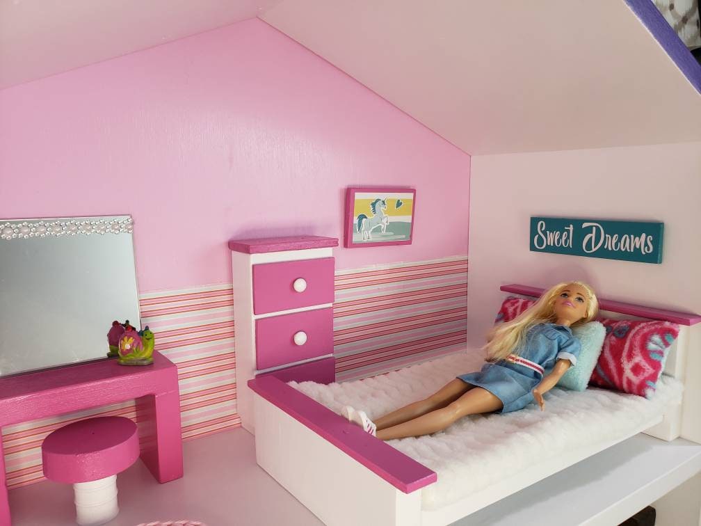 Wooden Dollhouse Queen Bed and Bedding 3 Size Options Etsy