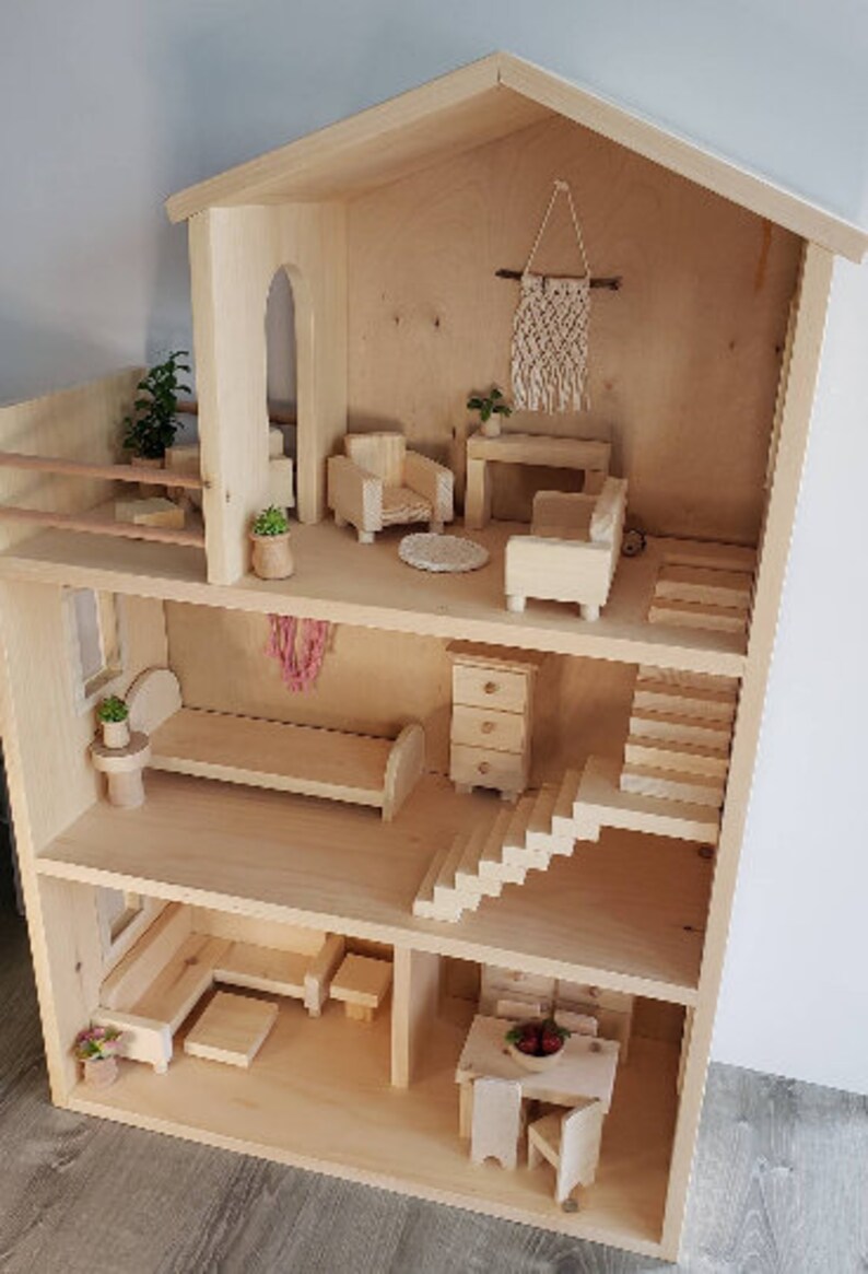 BARBIE Sized WOOD Twin BED Dollhouse Furniture Miniatures Etsy