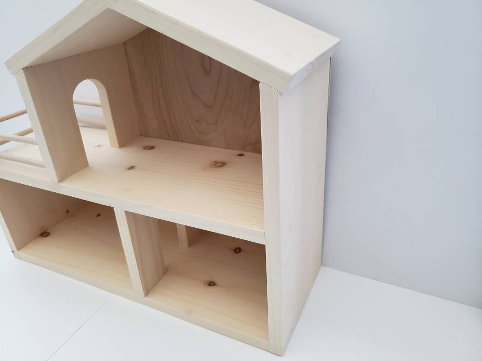 112 Natural Pine Wood Sturdy Dollhouse 2 Story With Balcony Etsy