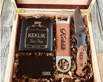 Groomsmen Gifts, Groomsmen Gift Box Set, Wedding Gift, Groomsmen Gift Sets, Personalized Wallet, Engraved Knife, Groomsmen Box