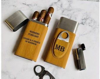 Custom Cigar Holder, Cigar Cutter, Personalized Cigar Case, Gifts for Dad, Engraved Cigar Case, Cigar Gift, Groomsmen Cigar Holder
