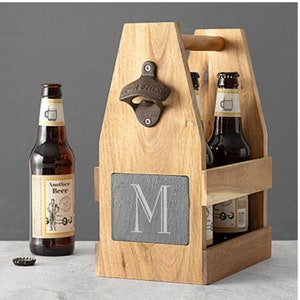 Personalized beer bottle carrier, bierträger bottle opener, Handcrafted Wooden Bottle Caddy,6-Pack Beer Carrier with Metal Bottle Opener