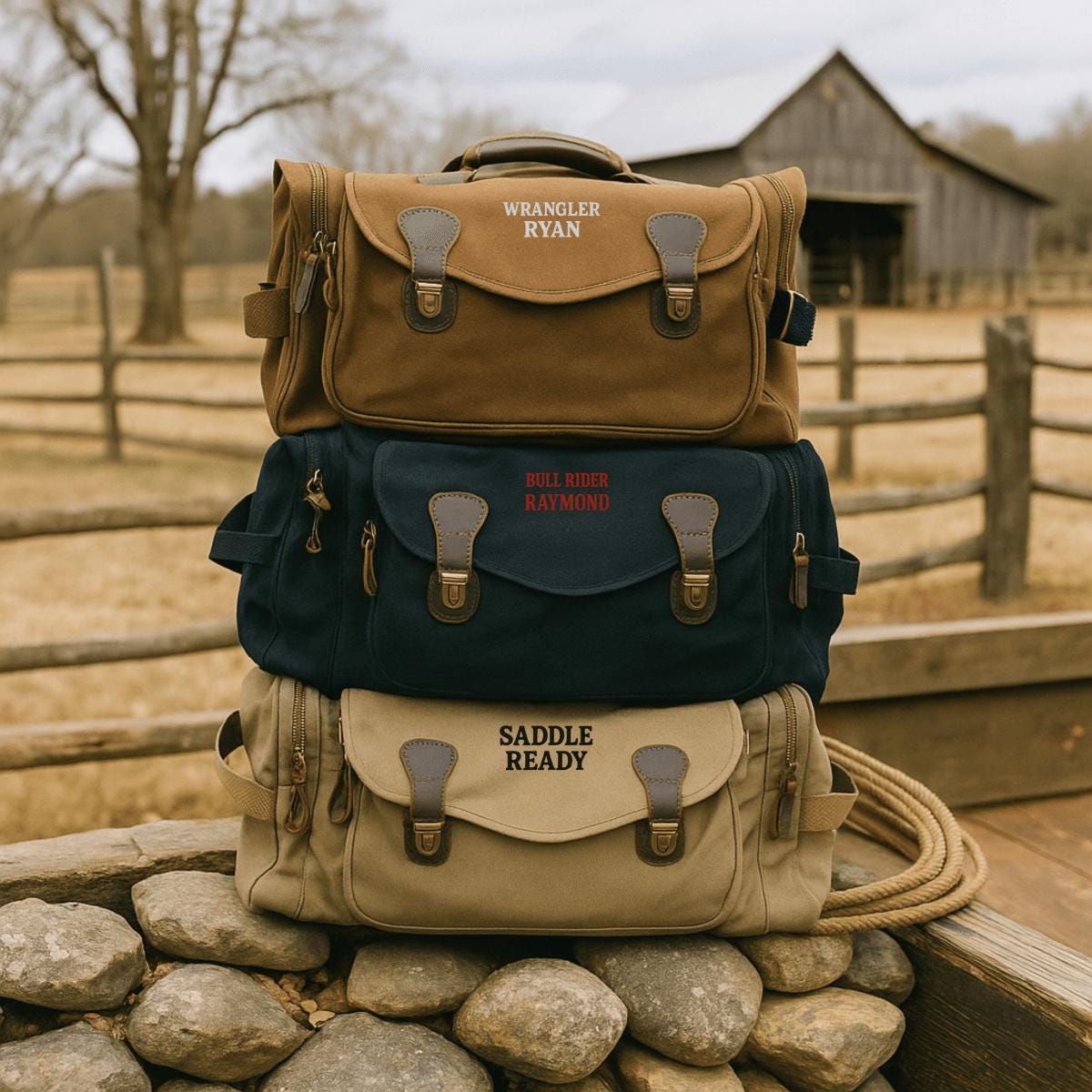 Rugged Rodeo Duffle Bag, Custom Cowboy Travel Bag With Embroidered Name ...