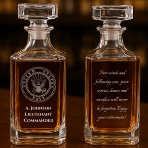 Navy Salute Decanter, Personalized Retirement Gift with Custom Engraving | Military Keepsake for Navy Veterans