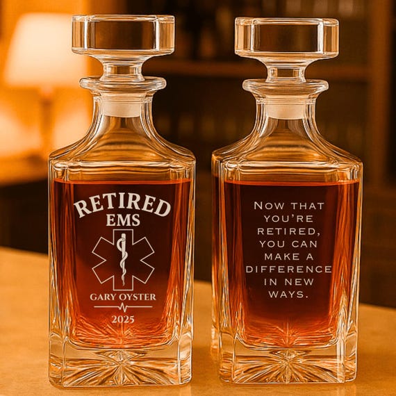 Personalized EMS Retirement Gift, Engraved Whiskey Decanter for Paramedic, Custom EMT First Responder Retirement Present