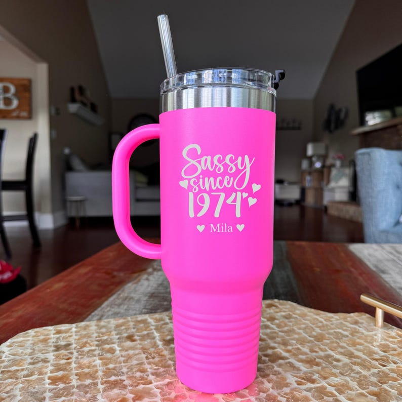 50th Birthday Gifts for Her, Personalized Stainless Steel Tumbler