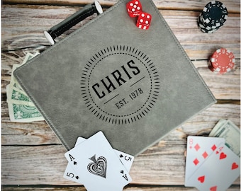 Personalized Poker Set, Engraved Faux Leather Case