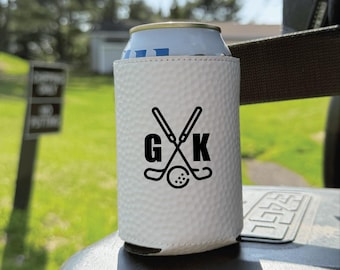 Personalized Golf Can Cooler– Magnetic Golf Cart Drink Holder with Golf Ball Texture – Custom Golfer Gift for 12oz Cans