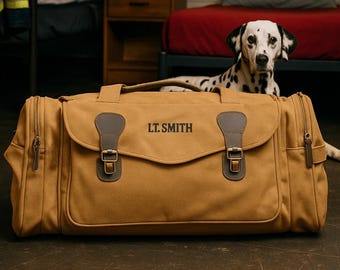 Personalized Firefighter Station Duffle, Firefighter Gift for Him, Embroidered Fire Dept Travel Gym Bag