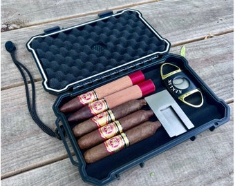 Travel Cigar Humidor, Personalized Cigar holder, Gift for Cigar Lover, Gift for Men, Cigar Set, Holders 6 Cigars