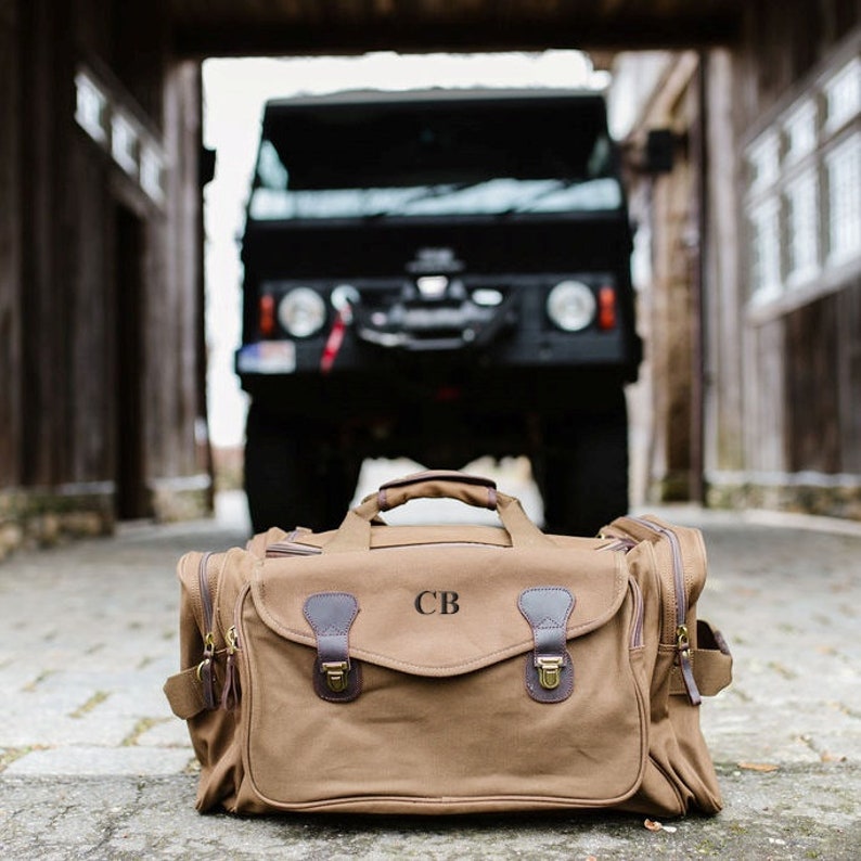 Weekender Bag for Men, Personalized Duffle Bag, Gift for Men, Canvas Duffle Bag, Embroidered carry on bag, Monogram Travel Bag, Duffel Bag, Brown