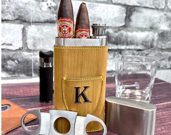 Engraved Cigar Holder and flask gift set, Personalized Gift, Cigar holder flask set, Gift For Men, Christmas Gift, Fathers Day, Client gift