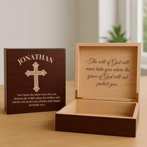 Personalized Christian Keepsake Box: Engraved Wooden Faith Gift