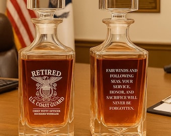 Personalized US Coast Guard Whiskey Decanter Set: Retirement Gift