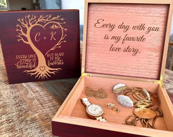 Personalized Wooden Keepsake Box, Engraved Anniversary Memory Box
