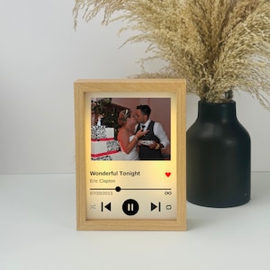 Personalized Couple Song Photo Frame, Illuminated Sign, Wood anniversary gift, Anniversary gifts for couples, Printed anniversary present