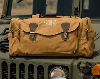 Embroidered Canvas Military Duffle Bag, Deployment Travel Bag, Veteran Gift