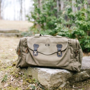 Weekender Bag for Men, Personalized Duffle Bag, Gift for Men, Canvas Duffle Bag, Embroidered carry on bag, Monogram Travel Bag, Duffel Bag, Olive Green