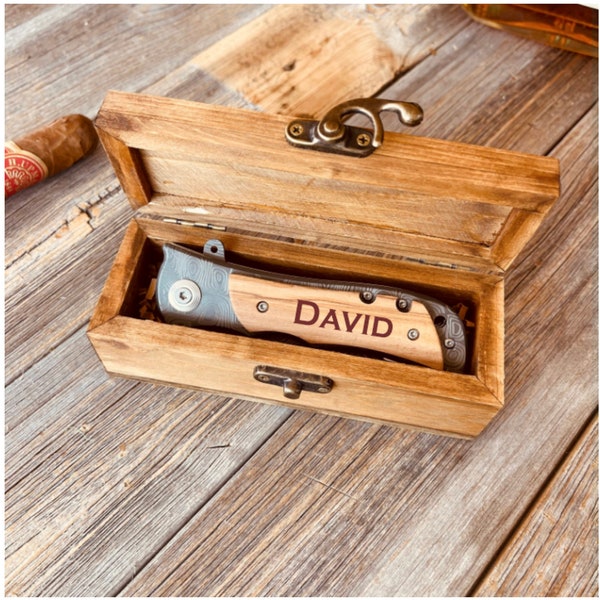 Gifts for him, Knife lover,  Engraved knife , knife  box, Personalized knife, Engraved box , knife gift set, knife box set, Engrave Pine Box