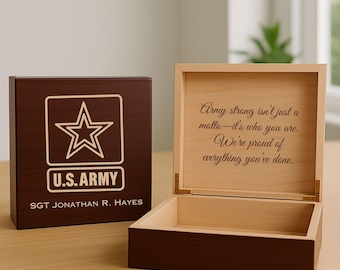Personalized Army Keepsake Box: Engraved Wooden Military Memory Box