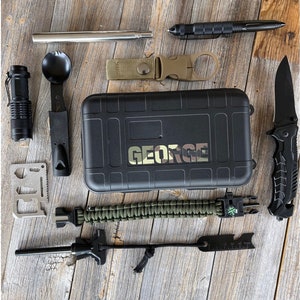 Survival Set, Personalized Waterproof Box, Outdoor essentials, 13 in 1 survival set, Tactical Gear Fishing Equipment for Hiking Hunting