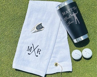 Personalized Golf Gift Set, Embroidered Towel, Engraved Tumbler & Divot Tool