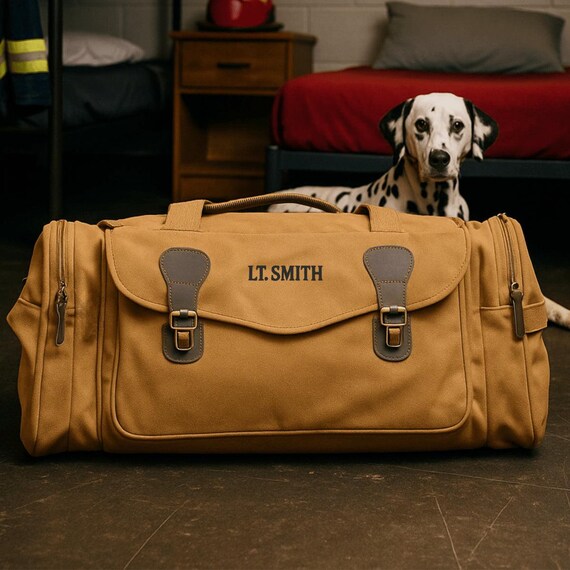 Personalized Firefighter Station Duffle, Firefighter Gift for Him, Embroidered Fire Dept Travel Gym Bag