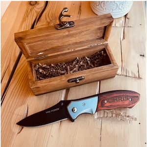 Gifts for him, Knife lover,  Engraved knife , knife  box, Personalized knife, Engraved box , knife gift set, knife box set, Engrave Pine Box