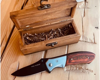 Gifts for him, Knife lover,  Engraved knife , knife  box, Personalized knife, Engraved box , knife gift set, knife box set, Engrave Pine Box