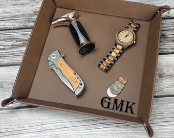 Personalized Engraved Vegan Leather Snap Up Valet Tray, catch all tray, Custom Anniversary Gift for Him, Groomsmen, Father's Day