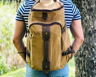 Personalized Canvas Duffel Backpack, Embroidered Travel Bag, Gift for Him