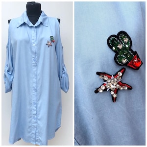 Blue Long Sleeve Shirt Dress, Cold Shoulder Blue Dress,Blue Dress,Casual Dress,Button Down Dress,Long Shirt Dress,Blue Tunic Buttoned Shirt