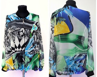 Colorful Tulle Zippered Summer Jacket, Vintage Style Jacket