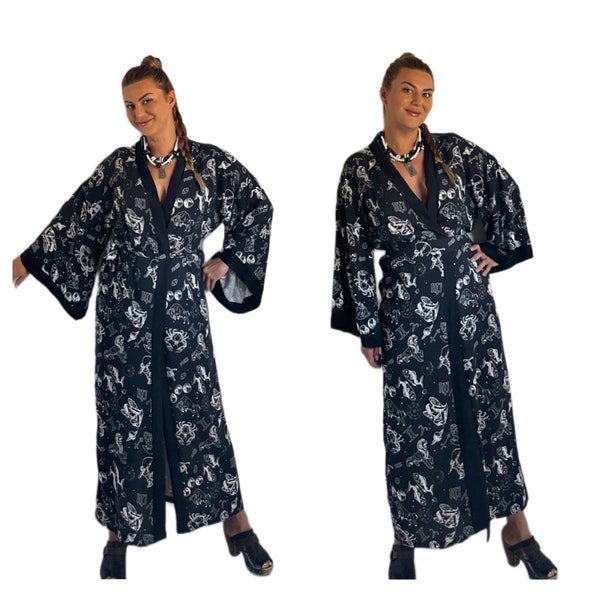 Astrology Zodiac Kimono Kaftan, Long Loose Cardigan Jacket, Celestial Zodiac Cover Up, Unisex Kimono, Summer Festival Wear, Gift  Astrologer