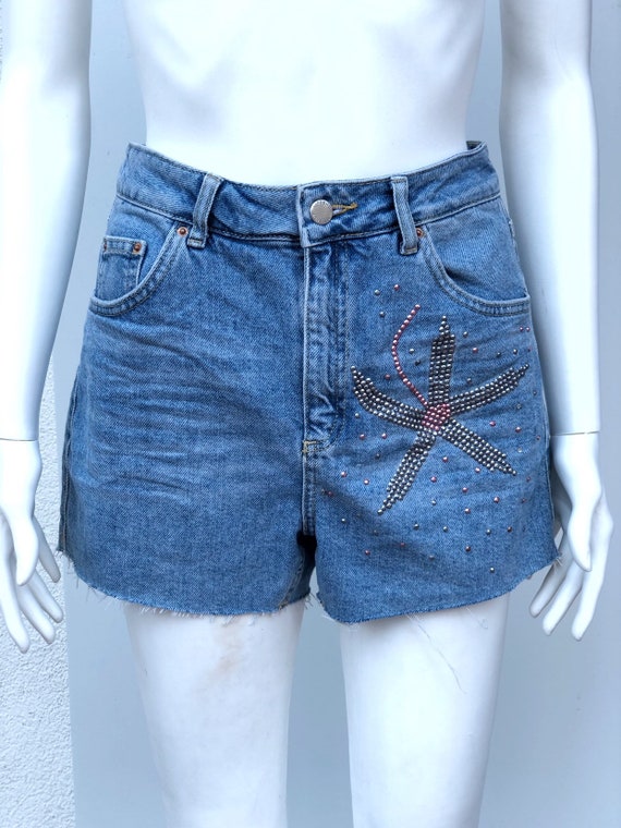 glitter denim shorts
