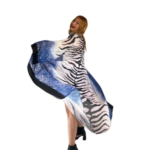 Zebra Leopard Chiffon Kimono – Animal Print Beach Cover Up – Sheer Kaftan Jacket – Summer Resort Wear – Mother’s Day Gift Idea